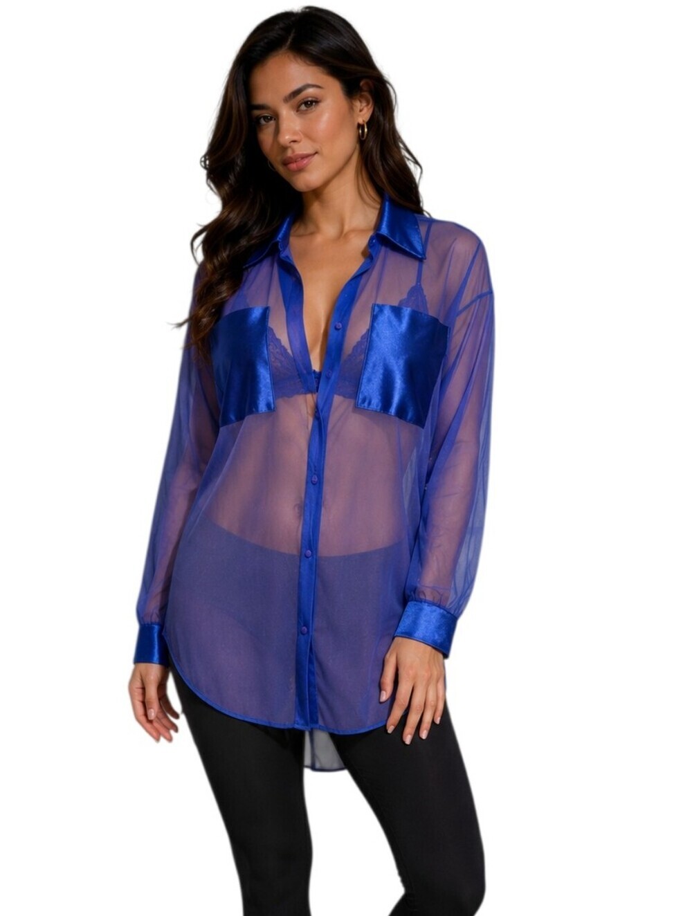 Vintage Jill Andrea of New York Sheer Mesh Button Front Top – Electric  Blue. LG